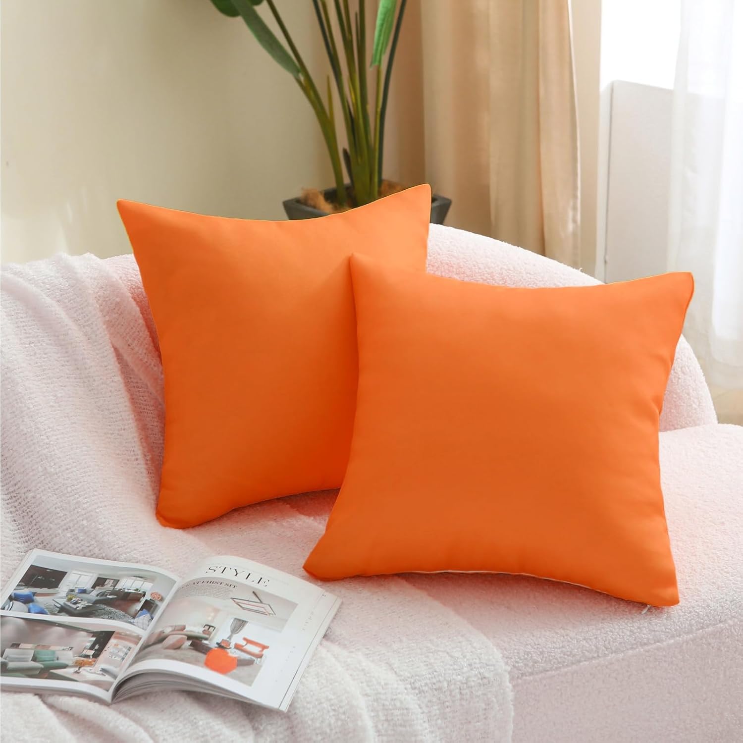 Throw Pillows, Pillows with Inserts, Square Decorative Pillows for Patio Furniture Garden Couch Sofa Home(Orange, Set of 2)